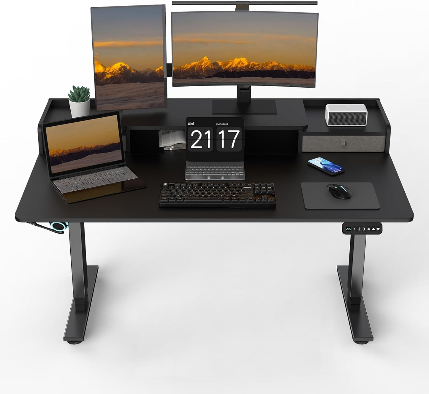 55 x 30 Inch Electric Standing Desk with 2 Drawers, Adjustable Height Widened Stand Up Desk with Storage, Sit to Stand Ergonomic Workstation for Home Office, Classic Black
