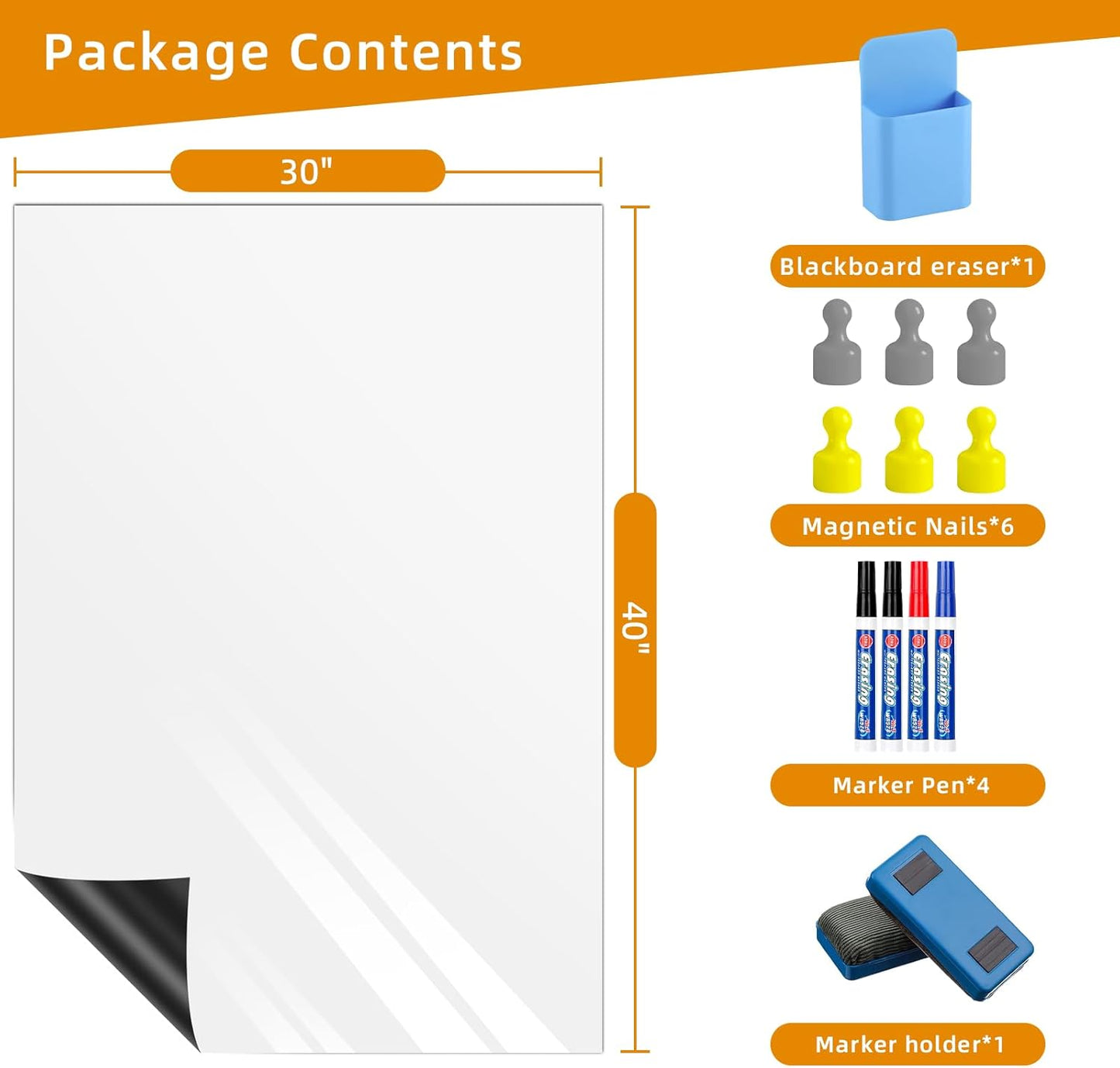 Magnetic Whiteboard Contact Paper, 30" x 40" Stick on Magnetic Dry Erase White Board Sticker on Wall, Easy to Write for Drawing, School, Office, Kitchen Fridge