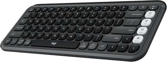 Logitech POP ICON Keys Wireless Bluetooth Keyboard, Comfortable Typing, Programmable Keys, Easy-Switch Between up to 3 Devices, for Laptop, Tablet, PC – Graphite and White