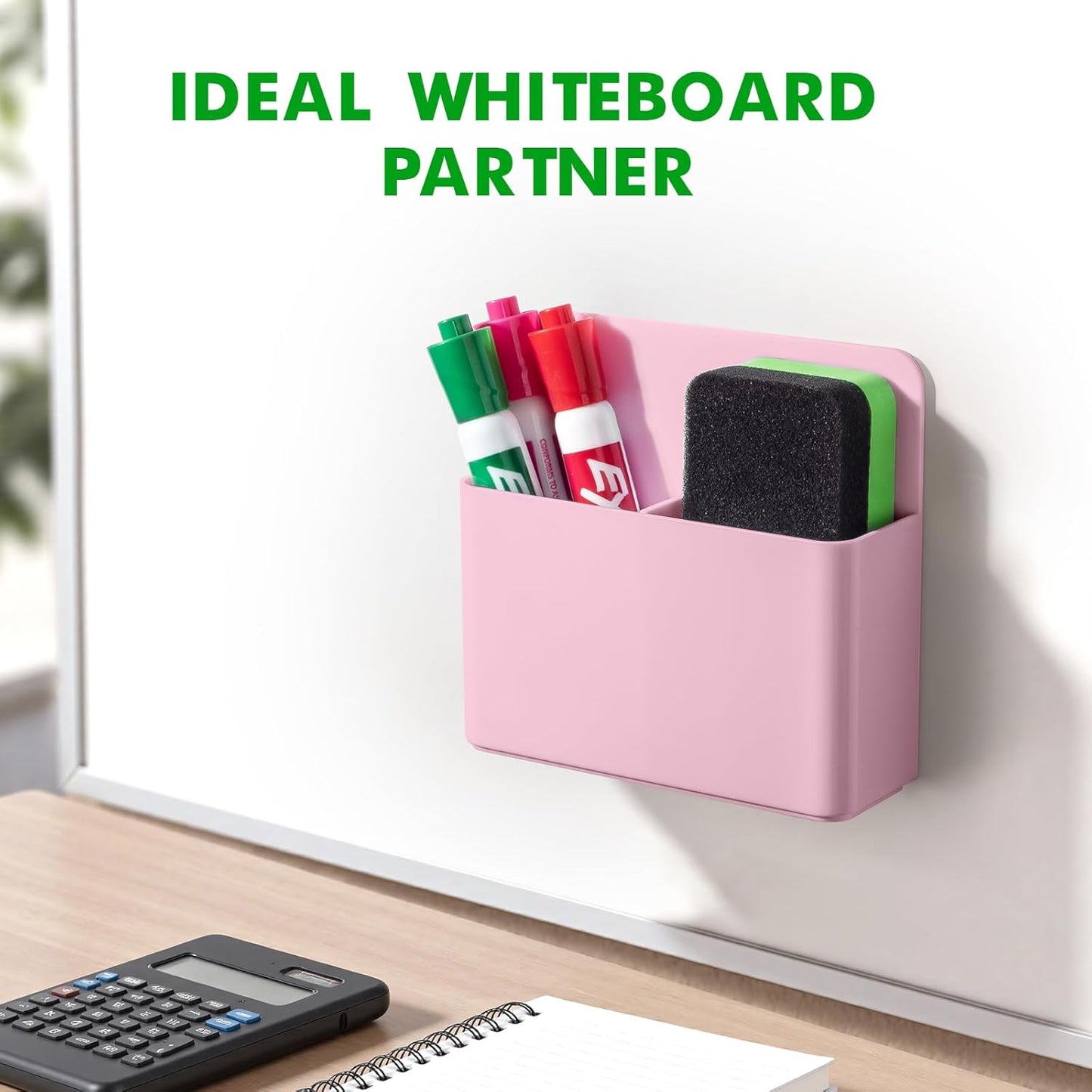 2 Pcs Magnetic Dry Erase Marker Holder for Whiteboard, Plastic Magnetic Pen Holder for Refrigerator Fridge, Magnet Pencil Cup for School Classroom, Locker Accessories, Pen Cup Organizer-Pink