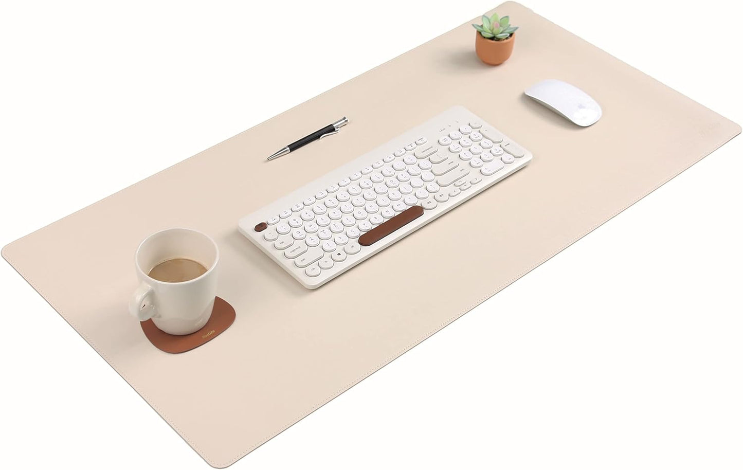 Dual-Sided Leather Desk Pad,Blotter for Laptop Computer,Mouse Pad,Writing,Drawing,Arts and Craft Mat (17"x35", Beige/Brown)