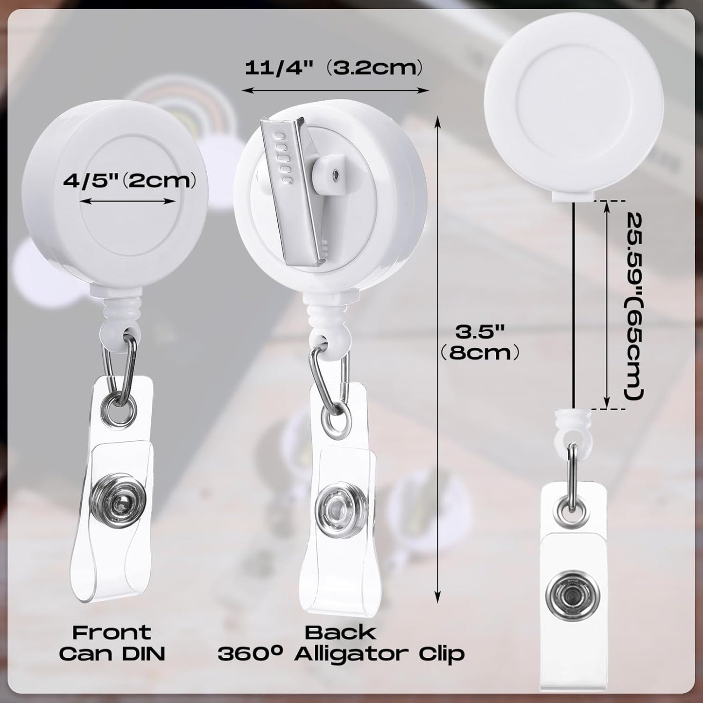 Zonon 50 Pieces Retractable Badge Holder Reels with Swivel Alligator Clip, ID Card Holder Name Badge Reel Clips for Students Teachers Office Workers (White)