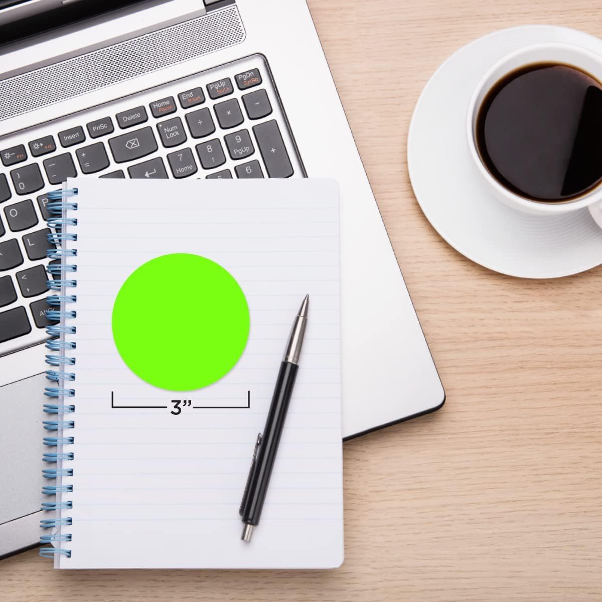 ChromaLabel 3 Inch Round Sticker Labels, High Visibility Permanent Sticky Dots Color Coding Label, Easy to Write On Color Coded Stickers - 500 Colored Labels per Roll - Fluorescent Green - Case of 10