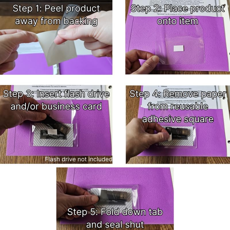 Business Card Pocket - Flash Drive Pocket - Self Adhesive - Open Long - Resealable Flap - BIS10130 (50-Pack), Clear