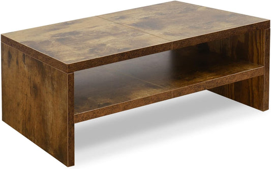 TEAMIX 2 Tier Wooden Monitor Riser Stand, Desktop Stand with storage for Laptop/PC/Printer/Keyboard, TV Stand Shelf Home Office Desk Accessories