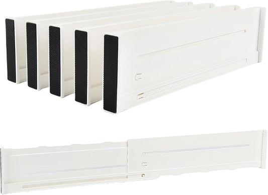 5 Pack Drawer Dividers 3.8" Slim Height Drawer Separators, Non-Slip Plastic Drawer Organizers Expandable 14.6"-25.6" for Shallow Drawers,Kitchen & Clothes Storage, Adjustable Office Drawer Divider