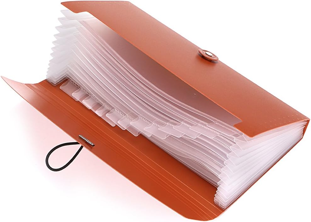 BTSKY Expanding File Folder -13 Pockets Small Accordion File Folder Expandable Card Ticket Holder File Storage Folder Check Bill File Folder Plastic Business Document Organizer Wallet Case, Brown