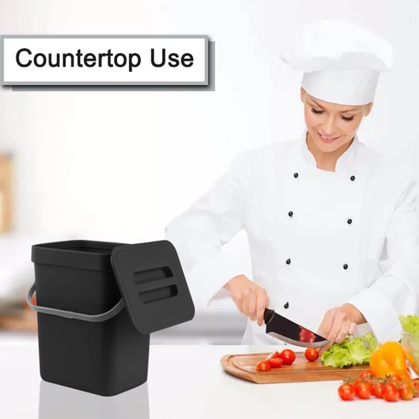 stonespace Kitchen Compost Bin for Countertop, Hanging Small Trash Can with Lid Under Sink for Kitchen Bathroom, Mountable Compost Bucket, Black