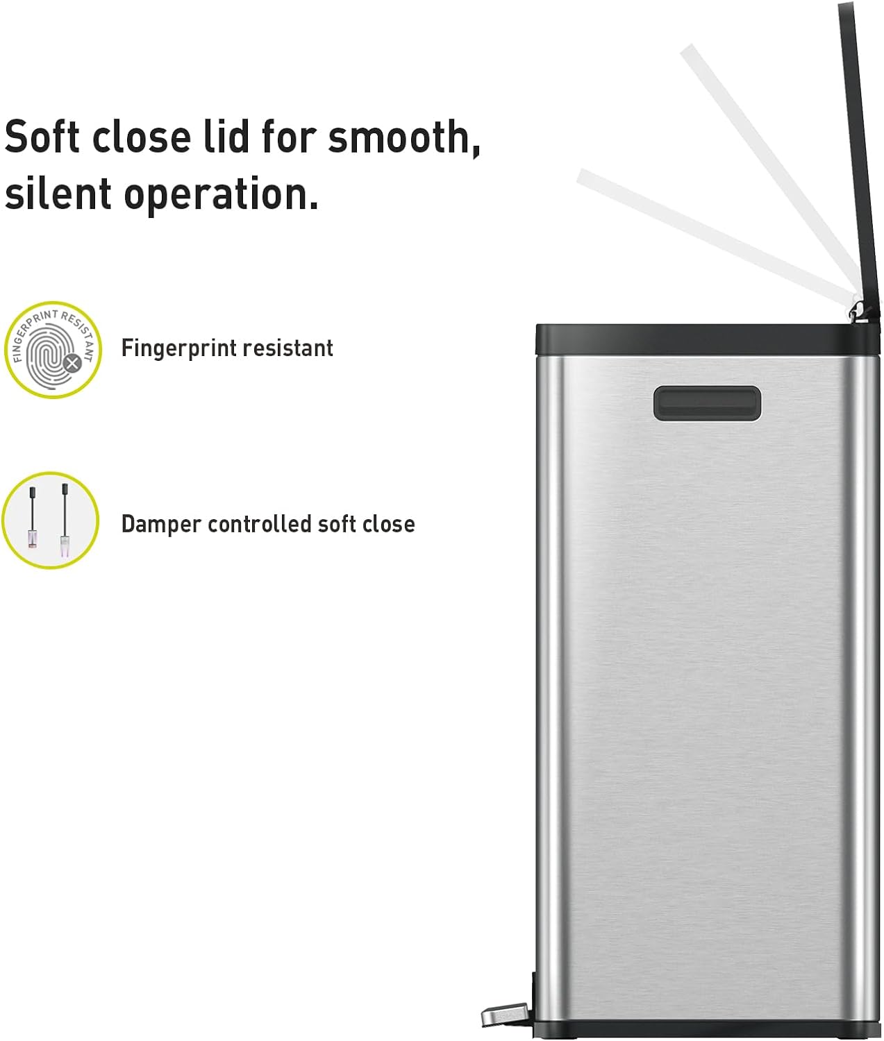 EKO Essential 8+8 Gallon Dual Trash Can, Kitchen Step Recycle Trash Can with Dual Removable Bucket, Independent Lids and Pedals, Brushed Stainless Steel