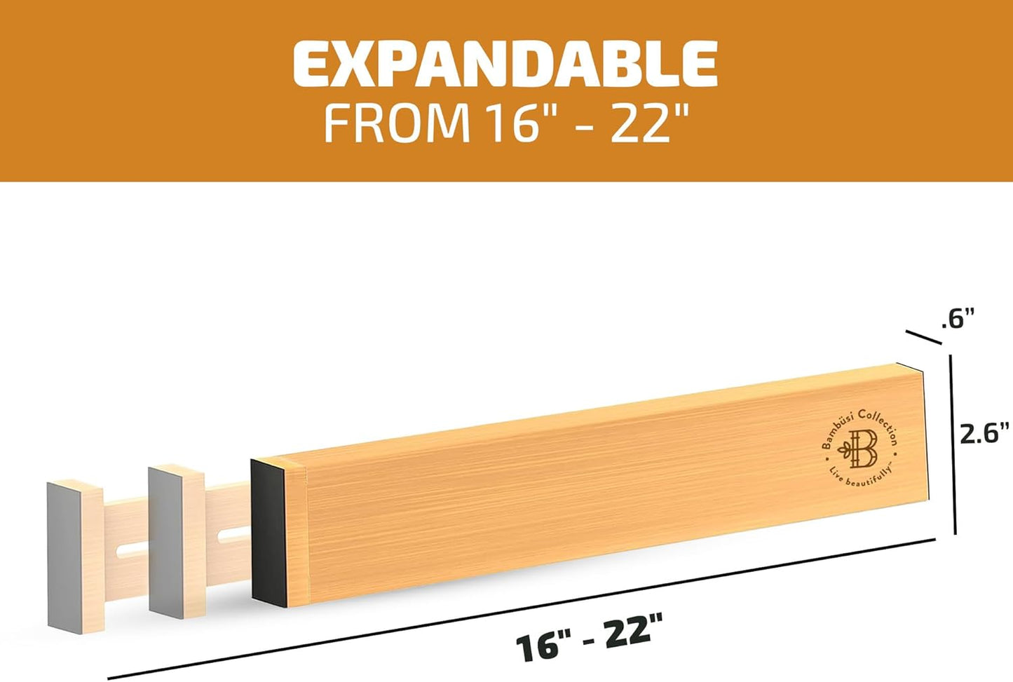 4 Pack Drawer Dividers Bamboo 2.6" High, 16-22" Adjustable Drawer Organizers for Clothes, Expandable Dresser Separators in Bedroom/Bathroom/Kitchen/Office Organization and Storage (Natural)