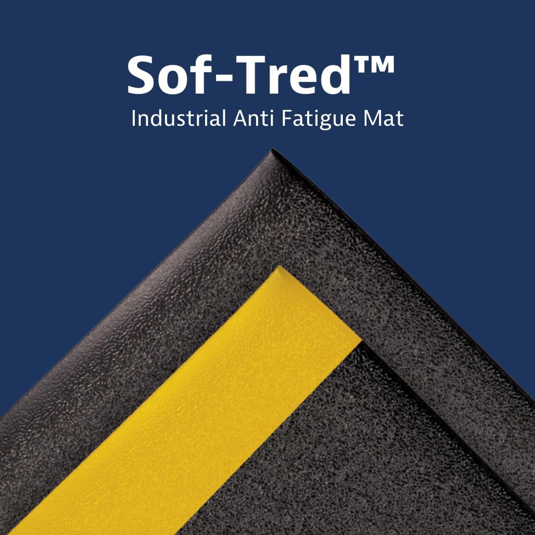 Notrax 411 Sof-Tred™ 3' x 5' x 3/8" Anti Fatigue Mat, Enhanced Slip Resistance with Beveled Edges and Pebbled Surface, Ideal for Industrial and Commercial Workplaces, Black, 411S0335BL