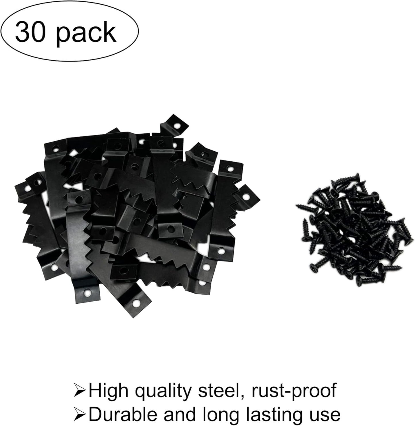 30 Pack Large Heavy Sawtooth Picture Hangers Steel Picture Hangers with Screws Picture Hang Solutions, for Hanging Clock Paintings Artwork Picture Frame Hook Photos (Black，Supports 50 lbs)