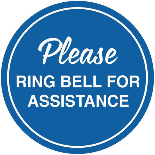Signs ByLITA Circle Please Ring Bell For Assistance Wall or Door Sign | Easy Installation | Front Desk Reception Sign (Blue) - Small (1 Pack)
