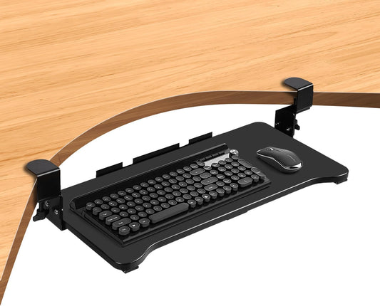 VUSIGN Keyboard Tray Under Desk Height Adjustable,Pull Out with Adjustable C Clamp Mount System for L-Shaped Tables, Extra Sturdy, 26.4” x 11.8” Slide-Out Platform Computer Drawer for Typing, Black