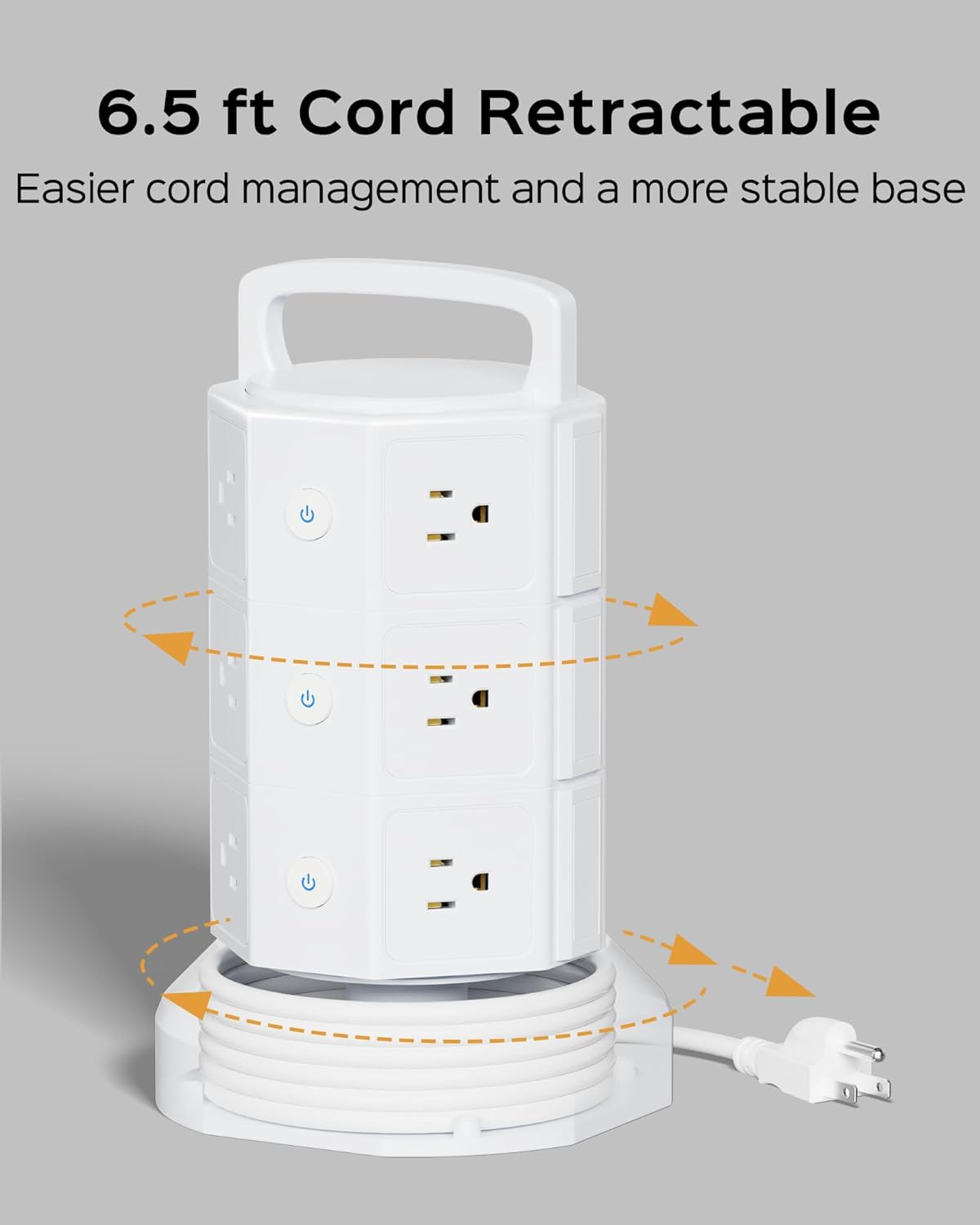 Power Strip Tower Surge Protector, JACKYLED 12 Outlets 6 USB (2 USB C) Charging Station, Extension Cord with Multiple Outlets, 1050J 1625W/13A Outlet Extender 6.5ft Extension Cord for Home Office