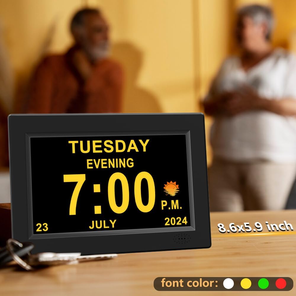 8inch Extra Large Impaired Vision Digital Alarm Clock with Day and Time for Elderly Calendar Clock Auto Dimmable Clock