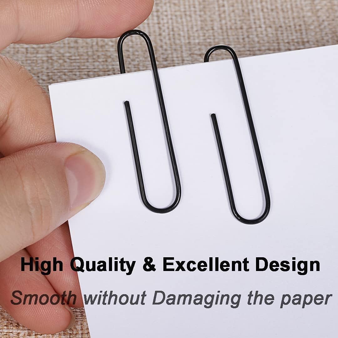 Vinaco Paper Clips Black, 400PCS Medium and Jumbo Paper Clips (1.3 inch & 2.0 inch), Durable & Rustproof, Coated Paperclip Great for Office School and Personal Use(Black)