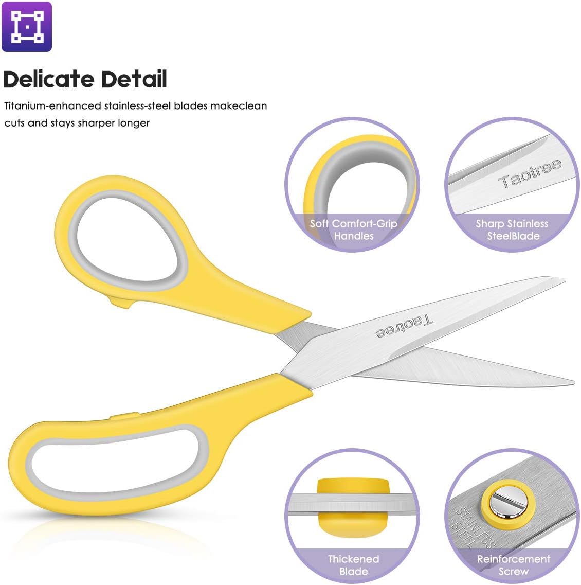 Scissors Bulk 20-Pack, Taotree 8" All Purpose Scissors, Soft Comfort-Grip Stainless Steel Sharp Shears for School Supplies Office Desk Home, Classroom Teacher Sewing Fabric Craft, Right/Left Handed