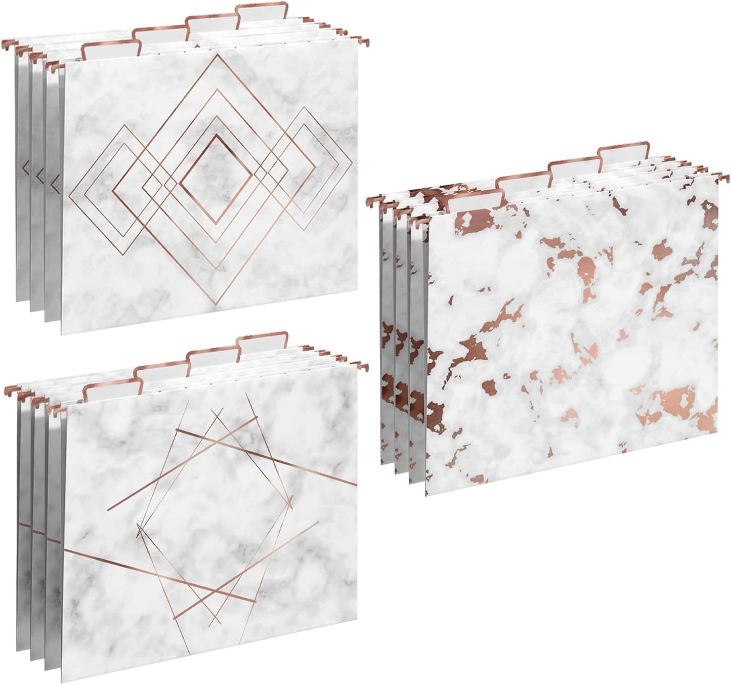 Y YOMA 12 Pack Rose Gold Hanging File Folders Letter Size Decorative File Folder Cute Pretty Hanging Folder Organizer for Filing Cabinet Office Home with 1/5-Cut Adjustable Tabs, 3 Marble Design