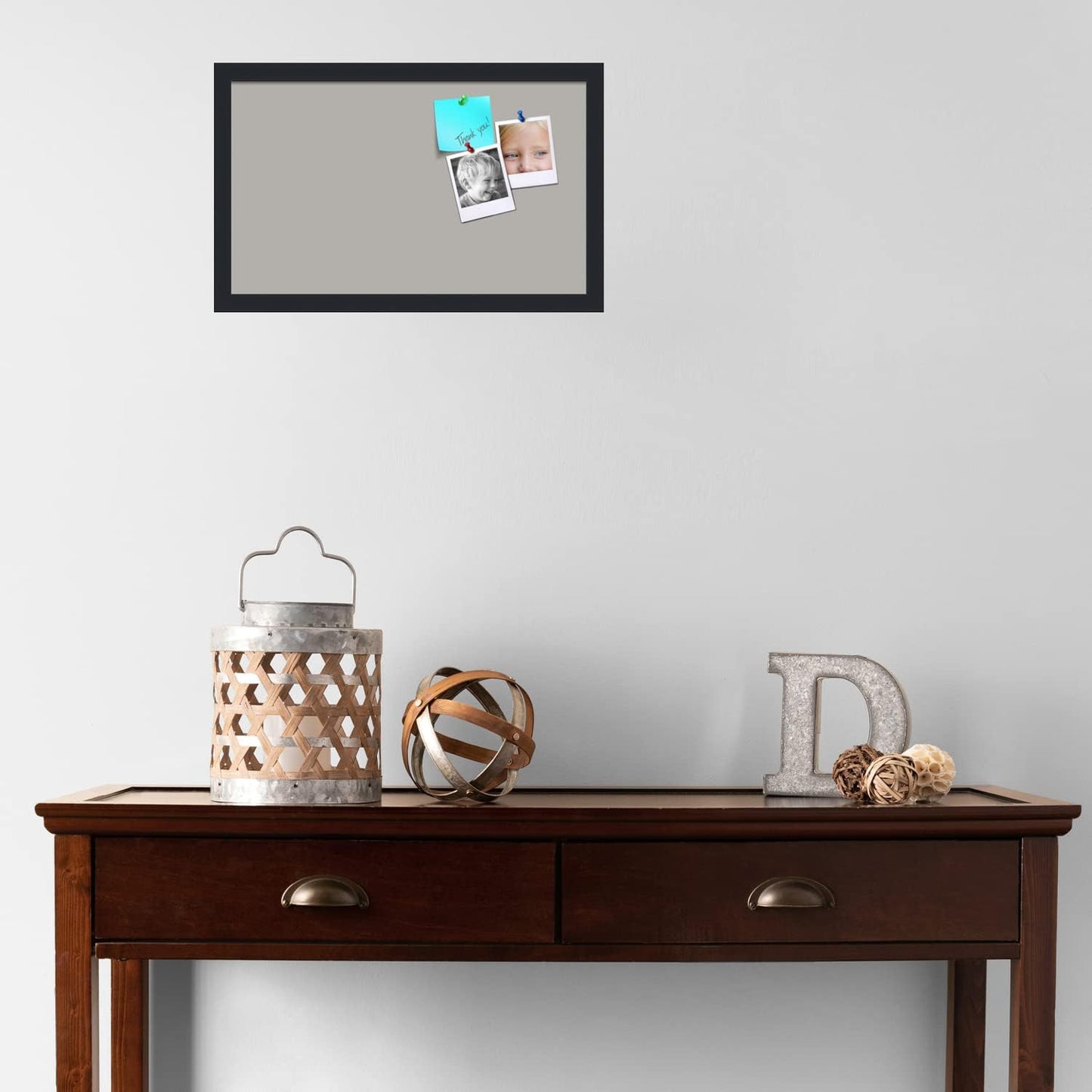 PinPix 20x12 Inch Cork Bulletin Board. This Decorative Framed Pin Board Comes with Dark Stone Design and a Satin Black Frame. Ideal for Home Office Decor or Message Board (PinPix-1808)