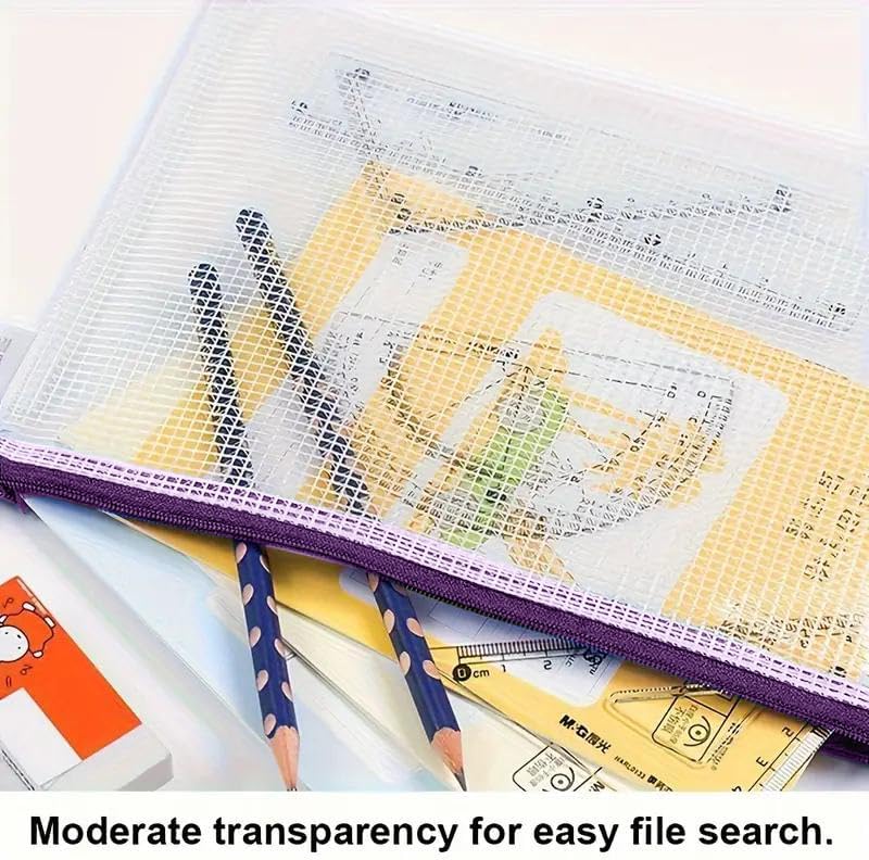 Mesh Zipper Pouch Bag,A3 Zipper Bag for Organizing Storage, Waterproof Zipper Pouch,17" x 12"/44cm x 32cm, File Bag for School and Office Supplies (Purple)