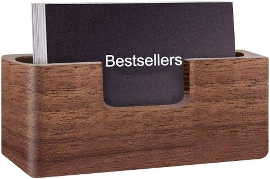 Wood Business Card Holder, Tabletop Walnut Name Card Holder, Office Desktop Wooden Business Card Stand, 50 Cards