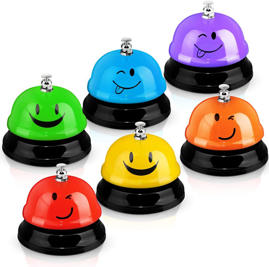 Tudomro 6 Pcs Call Service Dinner Bell for Desk Classroom Metal Smile Face Bell 3 Inch Diameter Anti Rust for Hotel Restaurant Office School Kitchen Bar(Plain Color)