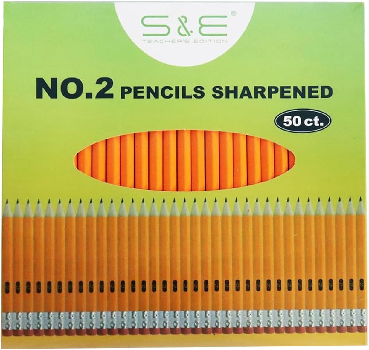 S & E TEACHER'S EDITION 50Pcs Wooden Pencils with Eraser Tops, Wood Pencil, Pre-sharpened Pencils with Eraser top, 2 HB Pencil for Writing Drawing Sketching Back to school