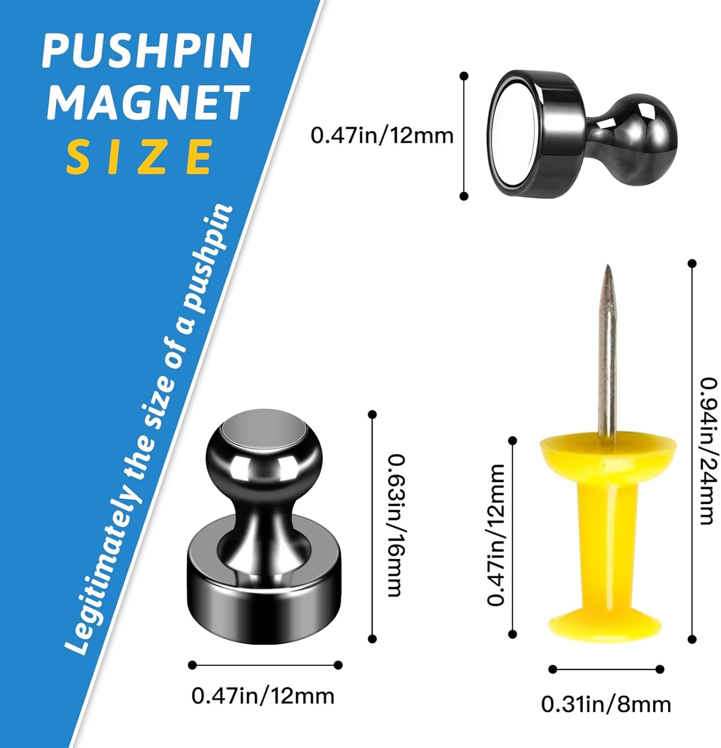 50Pack Fridge Magnets,Black Refrigerator Magnets,Small Magnets for Whiteboard,Strong Fridge Magnet Adults,Push Pin Magnet for Kitchen, Office, Classroom, Locker