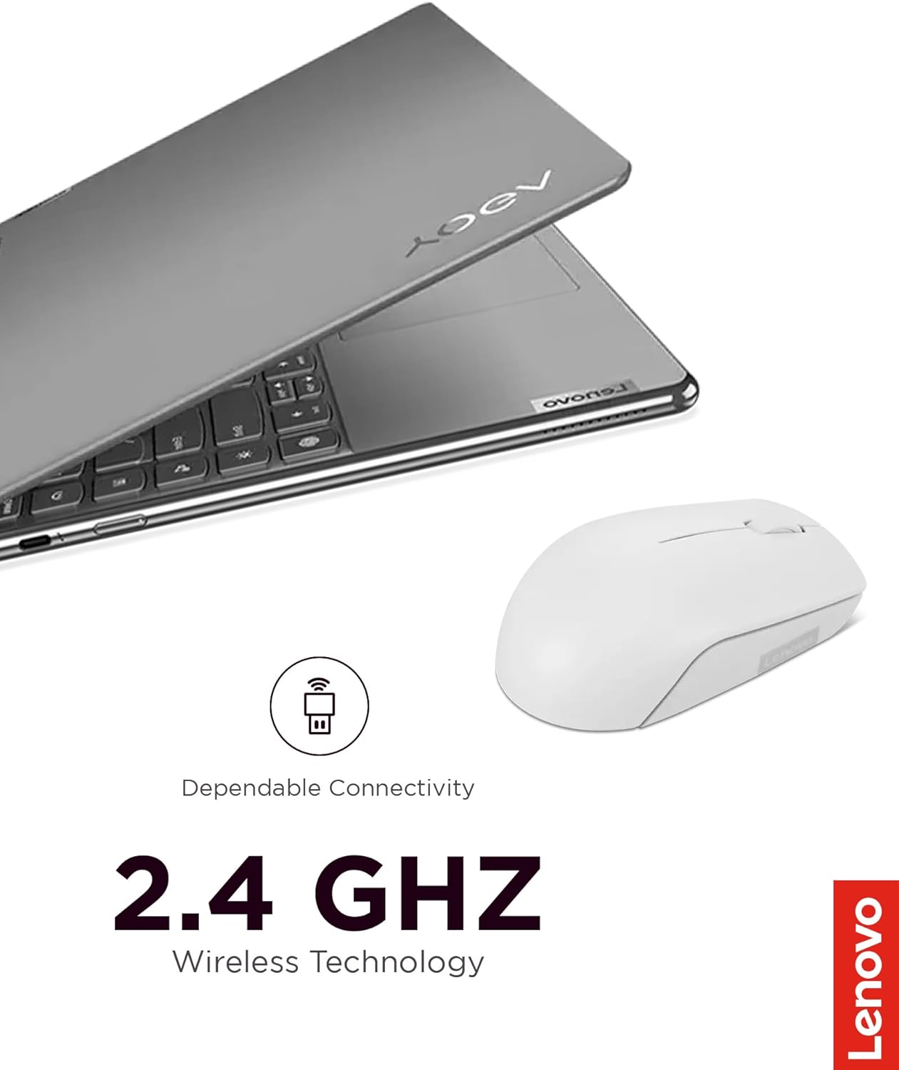 Lenovo 300 Wireless Mouse – Computer Mouse for PC, Laptop with Windows – Ambidextrous Design – 2.4 GHz Nano USB Receiver – 12 Month Battery Life