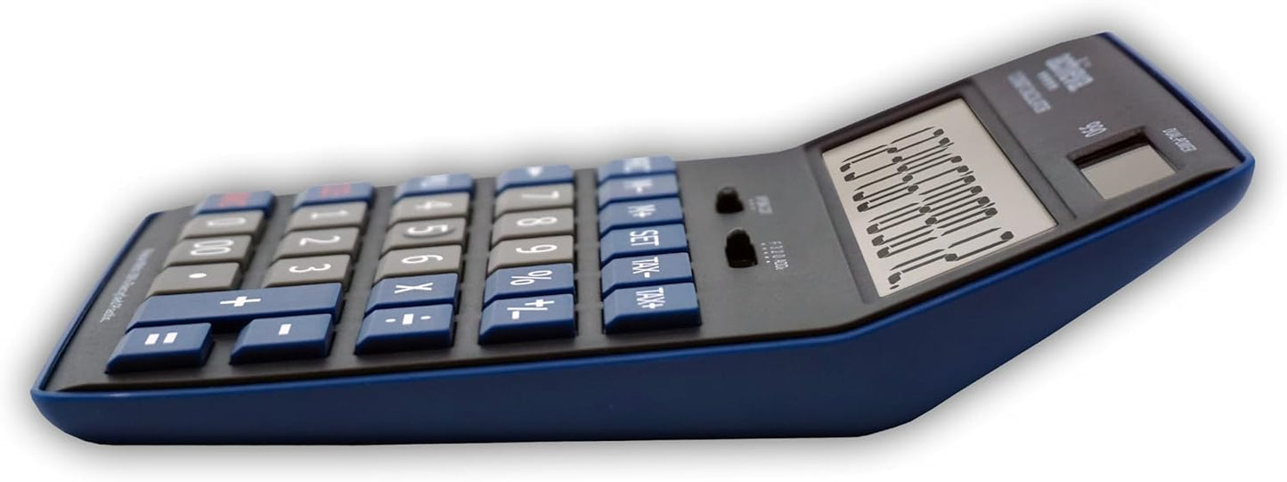 Achieva 12-Digit LCD Display Desktop Calculator | Blue | Mark Up Key, Selectable Decimal & Rounding Switches | Dual Solar/Battery Power | for Home, Office, School (990)