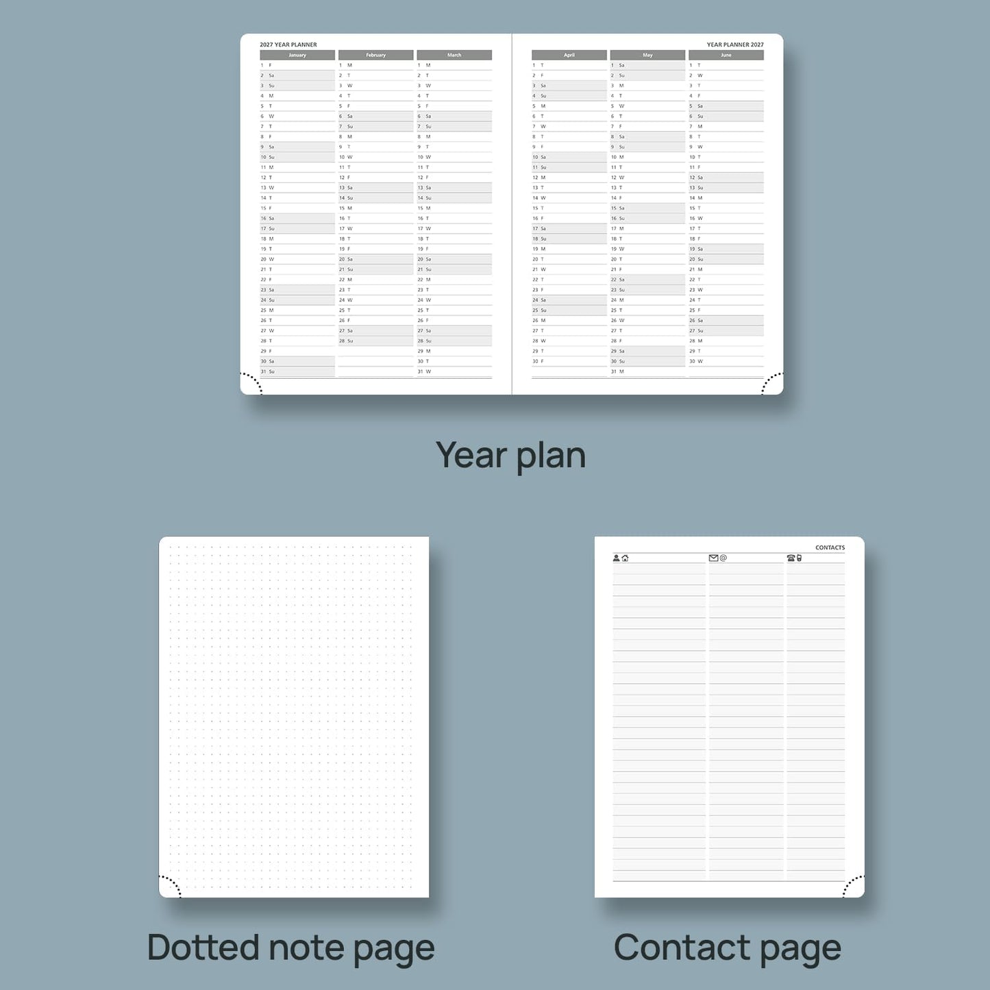 POPRUN 2026 Weekly Planner (Medium 6.75" x 8.75") 12 Months Calendar Notebook with Horizontal Layout, Leather Hardcover, Inner Pocket, 100GSM Thick Paper, Pen Holder - Aquamarine