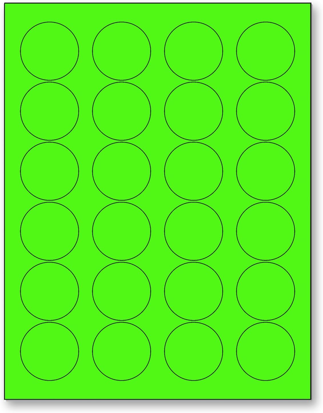 NextDayLabels - 8-1/2 x 11 Neon Color High Light Fluorescent Labels for Laser & Inkjet Printer (Green Fluorescent, 1.66" Round - 24 Per Page | 600 Labels)