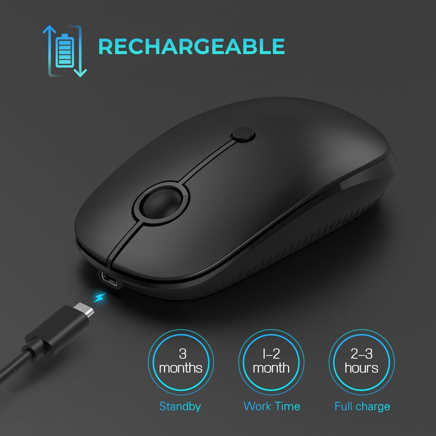 Type C Wireless Mouse，Vssoplor USB C Rechargeable Portable Quiet Mouse USB and Type C Receiver Dual Mode Laptop Mouse for PC, Laptop, MacBook, Tablet-Black