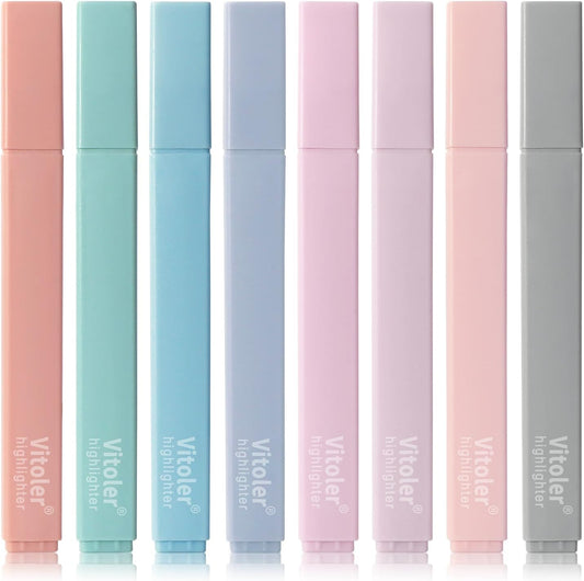 Vitoler Pastel Highlighters,8pcs Cute Highlighters with Chisel Tip,No Bleed Bible Highlighter,Multicolor High lighters for School Supplies