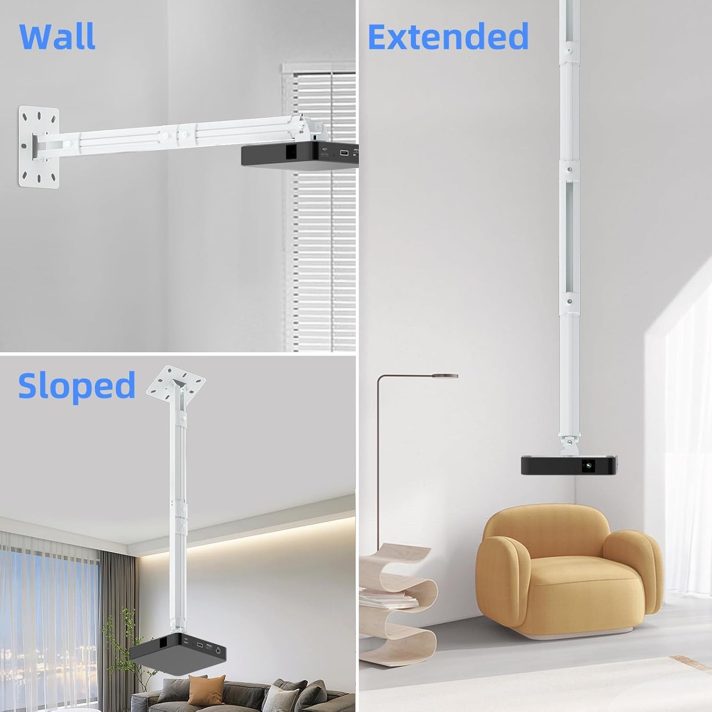 suptek 49inch Extended Mini Projector Ceiling Mount Adjustable Wall Mount with Thread Adapters for Projector DVR Camera (PR05LMINIW)