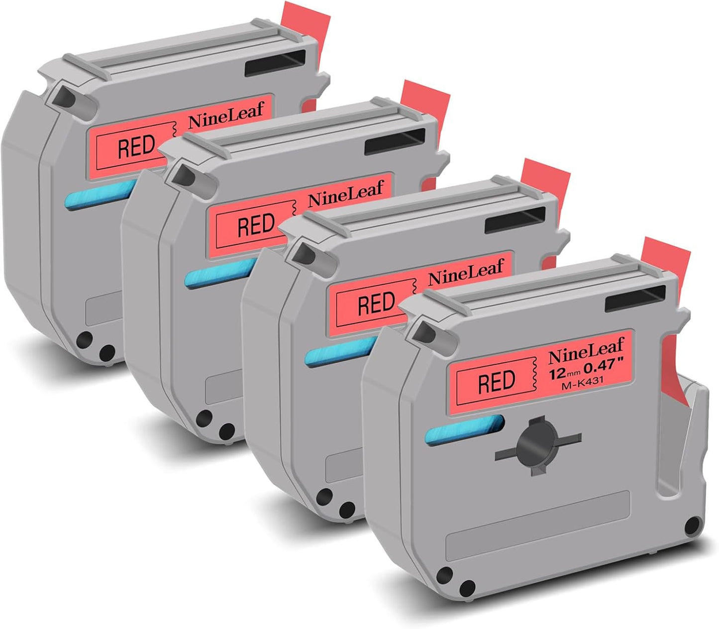 NineLeaf 4 Pack Compatible for Brother P-Touch M Tape M-K431 M-K431S MK431 M431 12mm 0.47'' Black on Red Label Tape for PT-M95 PT-65 PT-80 PT-70 PT-45 PT-90 Label Makers