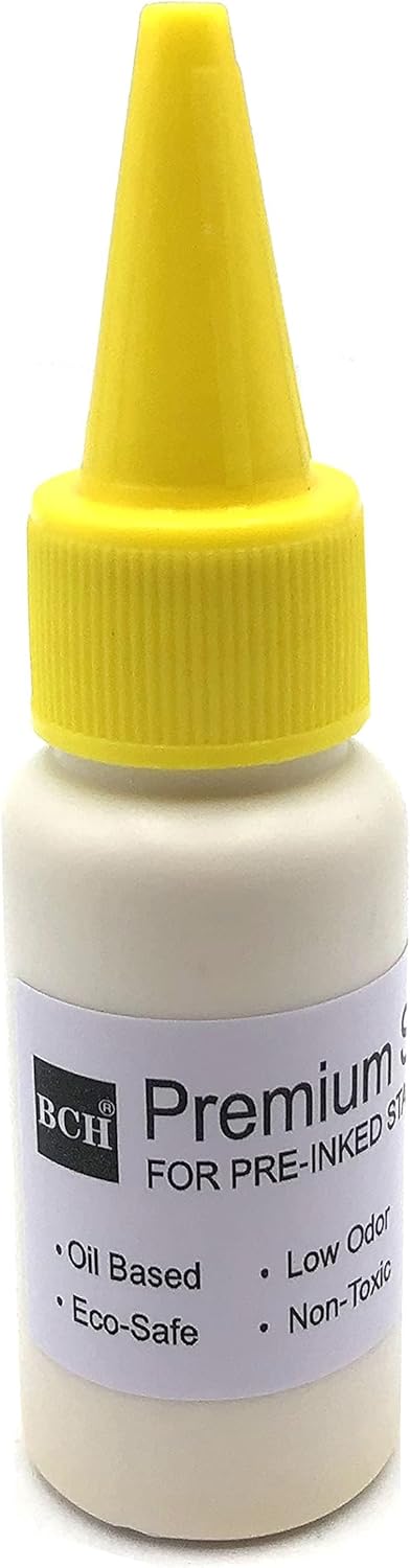 Oil-Based Premium Stamp Refill Ink by BCH for Pre-Inked Rubber Gel Pads & Dot Matrix Ribbons - 20 ml -0.68oz (Yellow)