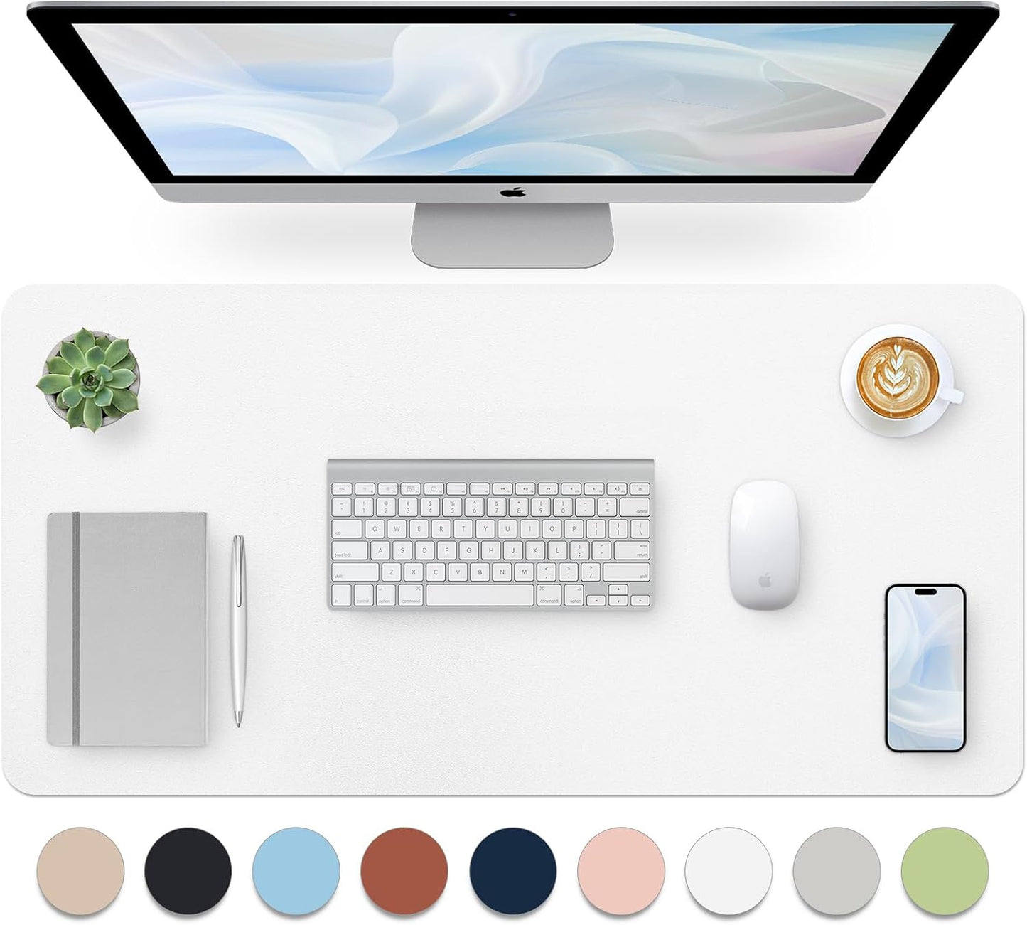 Leather Desk Pad, Large Mouse Pad, Non-Slip Desk Mat, Leather Desk Blotter, Computer Desk Pad, Waterproof Keyboard Pad for Home Office and Decor - White (31.5×15.7 Inches)