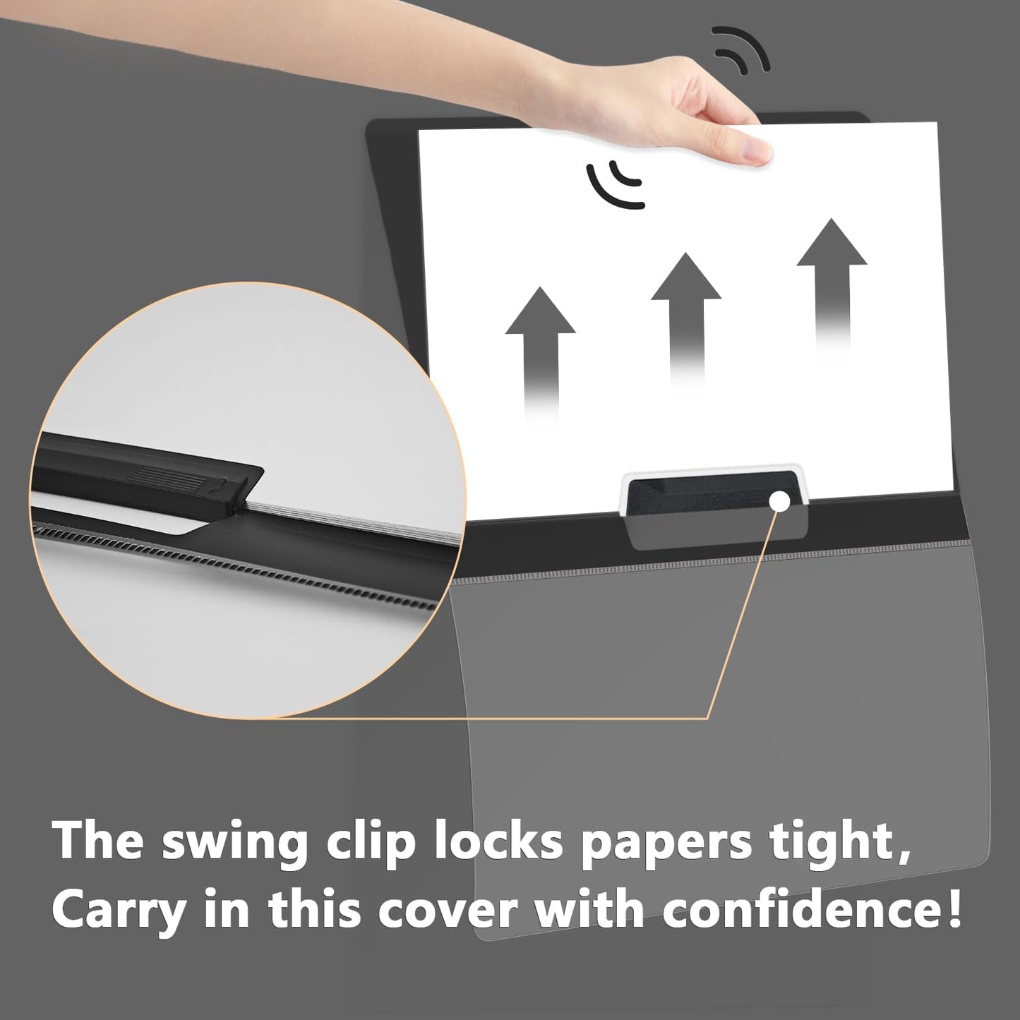 TOTiyea 10 Pack Clear Report Covers with Swing Clip, File Folder with Swing Clip, 30 Sheets Capacity, Slide Locking Report Covers, Letter Size (Black, 10 Pack)