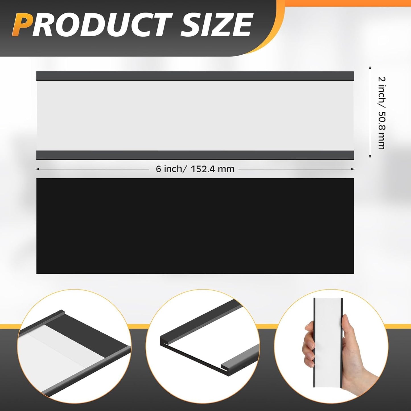 30 Pcs 6" x 2" Magnetic C Channel Label Holders with 60 Replacement White Paper and 30 Clear Plastic Films, Magnetic Cards Name Tags for Rack Shelf Warehouse Labels Accessories