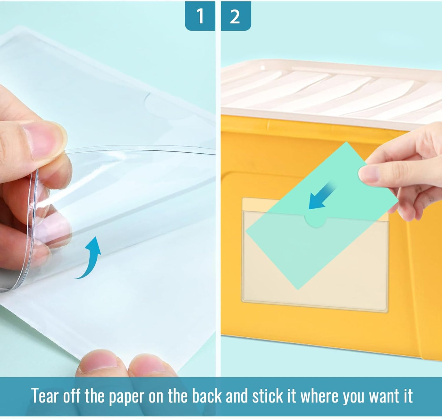 40 Pack 4" x 6" Index Card Pockets with Top Open Self-adhesive Index Card Holders Clear Plastic Labels Holders for Storage Bins, Organizing