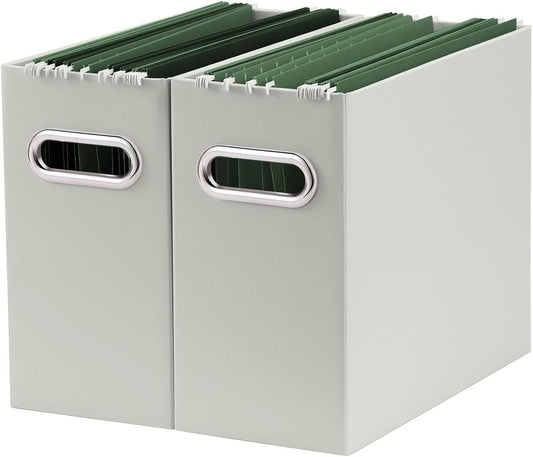Oterri File Organizer, 2 Packs Small Storage Box, Cardboard File Folder Organizer, Collapsible File Box for Hanging File Folders Letter Size, Portable Filing Organizer with Handle (Grey)