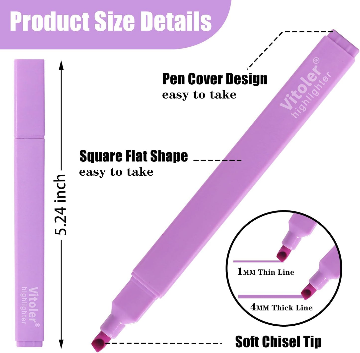 Vitoler Aesthetic Highlighters,10 Pcs Chisel Tip,Dry Fast Easy to Hold,Highlighter Set of Cute Office Desk Accessories, School Supplies