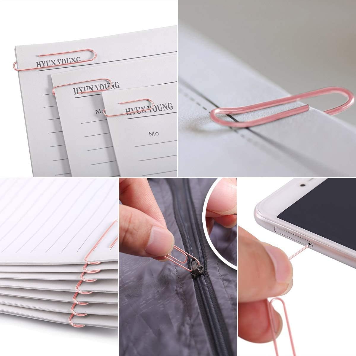 Paper Clips and Binder Clips Set, Metal Assorted Sized Binders with Push Pins, Cute Office Supplies for Desk, Desk Accessories (Square-Rose-Gold)