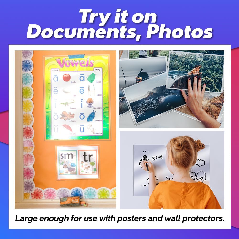 Self Adhesive Laminating Sheets 12.3x17.1 inches, 20 Pack, 4mil Thickness, No Heat or Machine Needed, Waterproof, Self Sealing, Easy Peel and Stick, Heavy Duty Clear Glossy Finish, by VIOLETTO