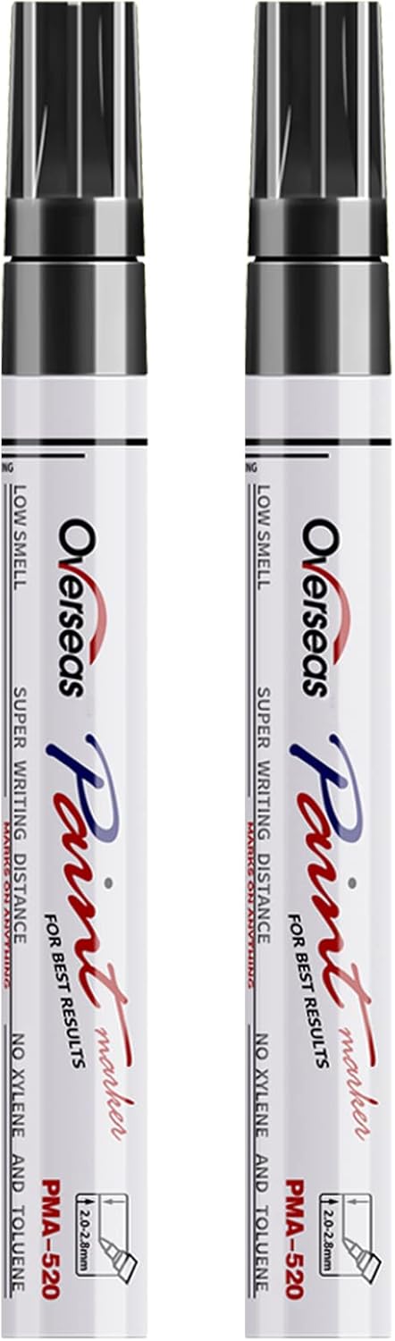Overseas Permanent Paint Pens Black Markers - 2 Pack Single color Oil Based Paint Markers, Medium Tip, Quick Drying and Waterproof Marker Pen for Metal, Rock Painting, Wood, Plastic, Canvas, Mugs