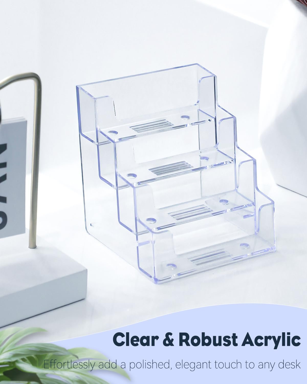 Uniclife Acrylic Business Card Holder for Desk 4 Slots Clear Business Card Display Stand for Men & Women Desktop Business Card Organizer Card Stand for Office Home Exhibition, 240 Card Capacity