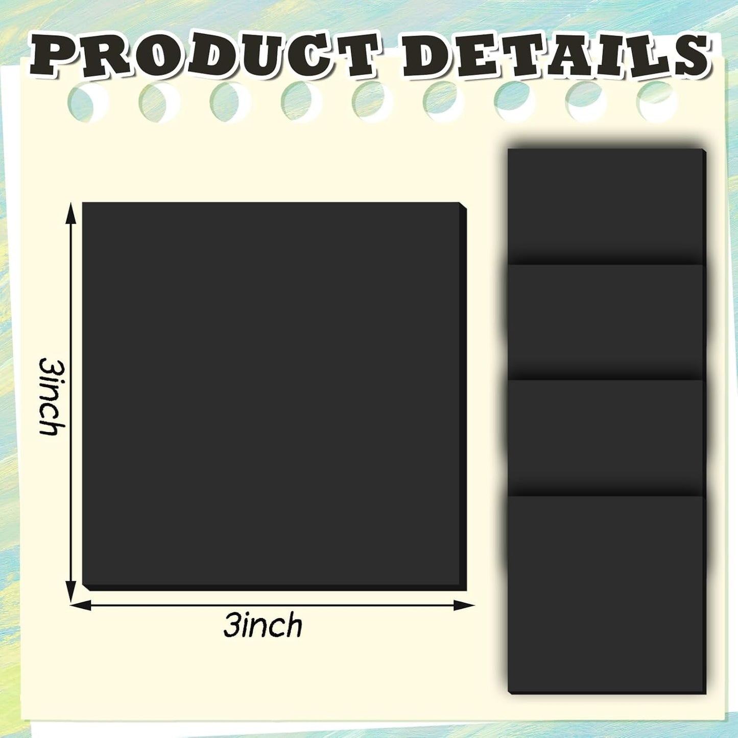 Thenshop 24 Sets Full Adhesive Sticky Notes 3x3 Inches Sticky Notes Adhesive Memo Self-Stick Pads Back to School Supplies Easy to Post for Teacher Coworkers Office 80 Sheets/pad(Black,Unlined)