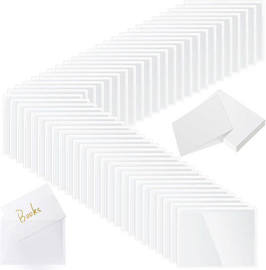 Outus 200 Sets Self Adhesive Index Card Pockets with Blank Cards 4 x 2.5 Clear Adhesive Pockets Label Holders Bin Labels for Storage Bins Organizing Box Drawer